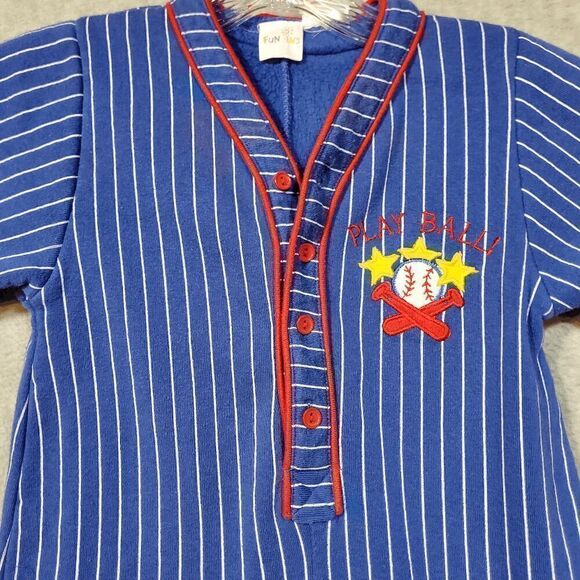 Fun Kins Romper Kids 4T Blue Striped Fleece Lined Baseball Sports One Piece - Picture 7 of 10